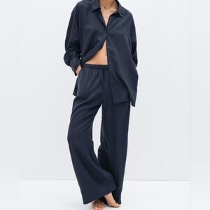 H&M Black Wide Leg Linen-blend Pants